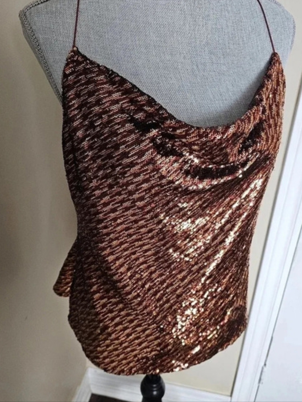ASTR The LABEL Cowl Neck Women's Tank Top Bronze Brown Size XL
